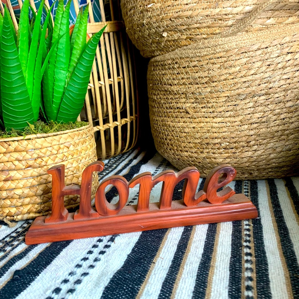 “ Home “ - Wooden Script Tabletop Aesthetic farmhouse natural teak simple design